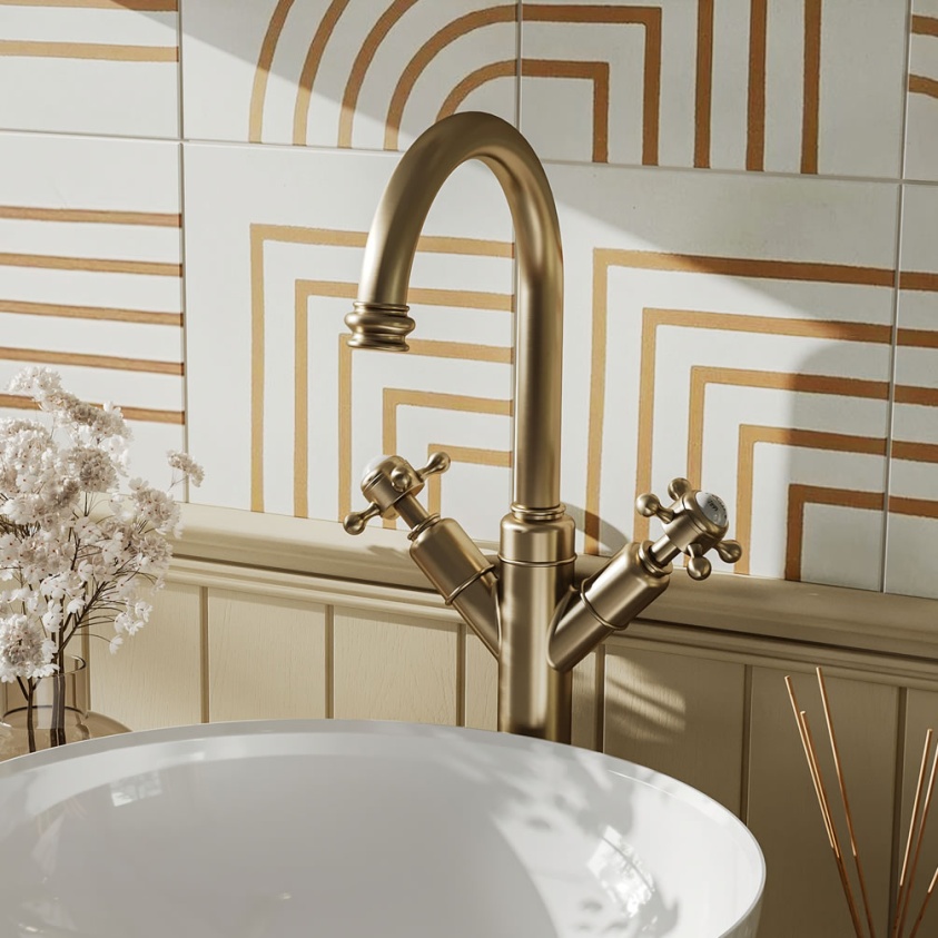 Lifestyle image of Crosswater Belgravia Brushed Brass Tall Basin Mono Tap